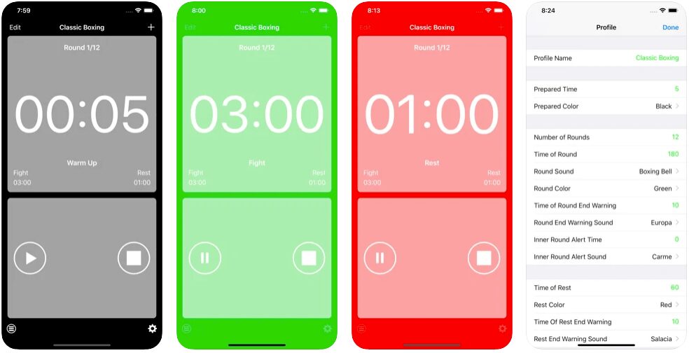 Screenshots of Boxing Interval Timer