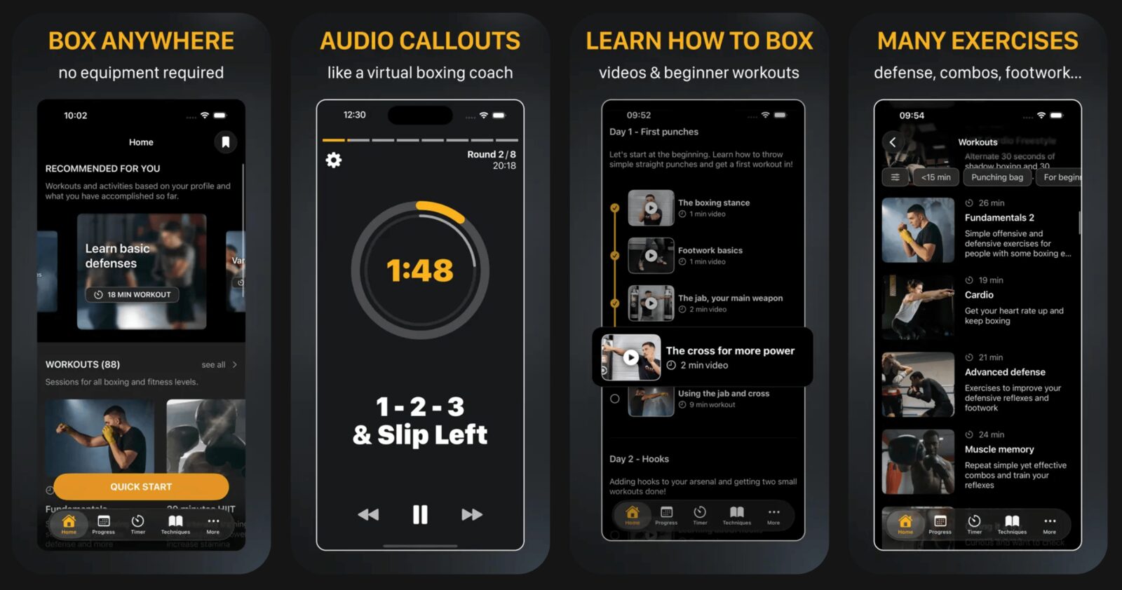 Screenshots of The Shadow Boxing App