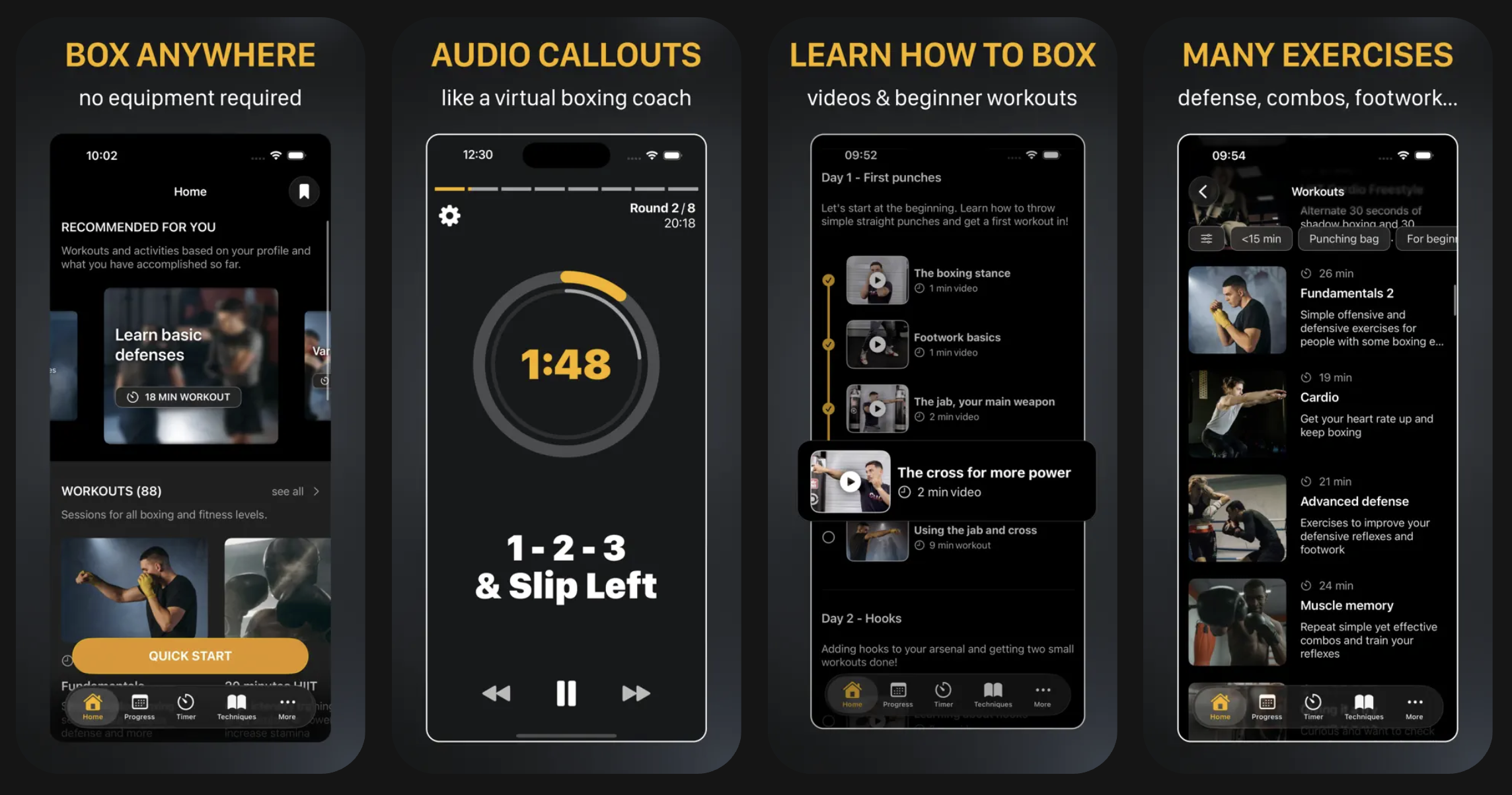 Screenshots of The Shadow Boxing App