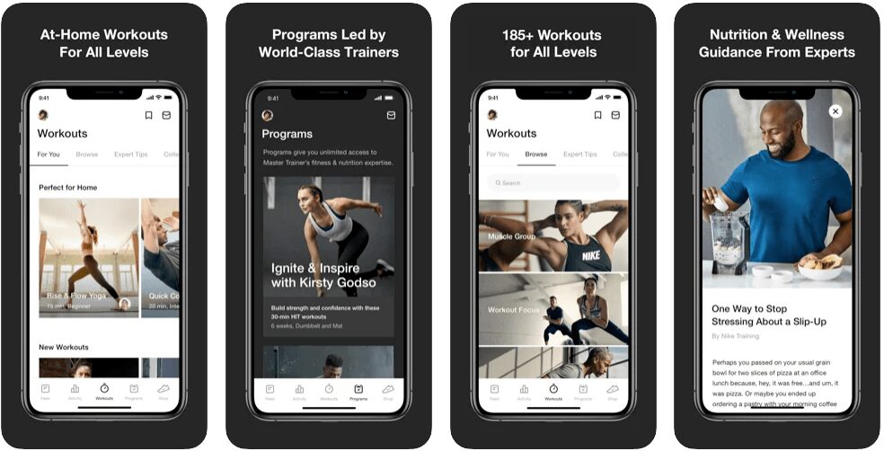Screenshots of Nike Training Club