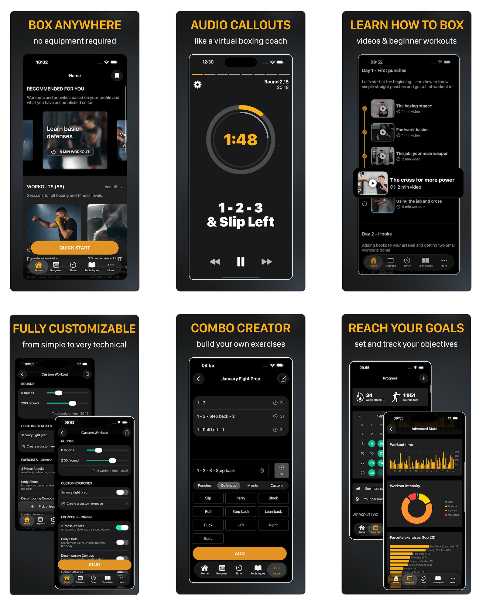 Screenshots of The Shadow Boxing App