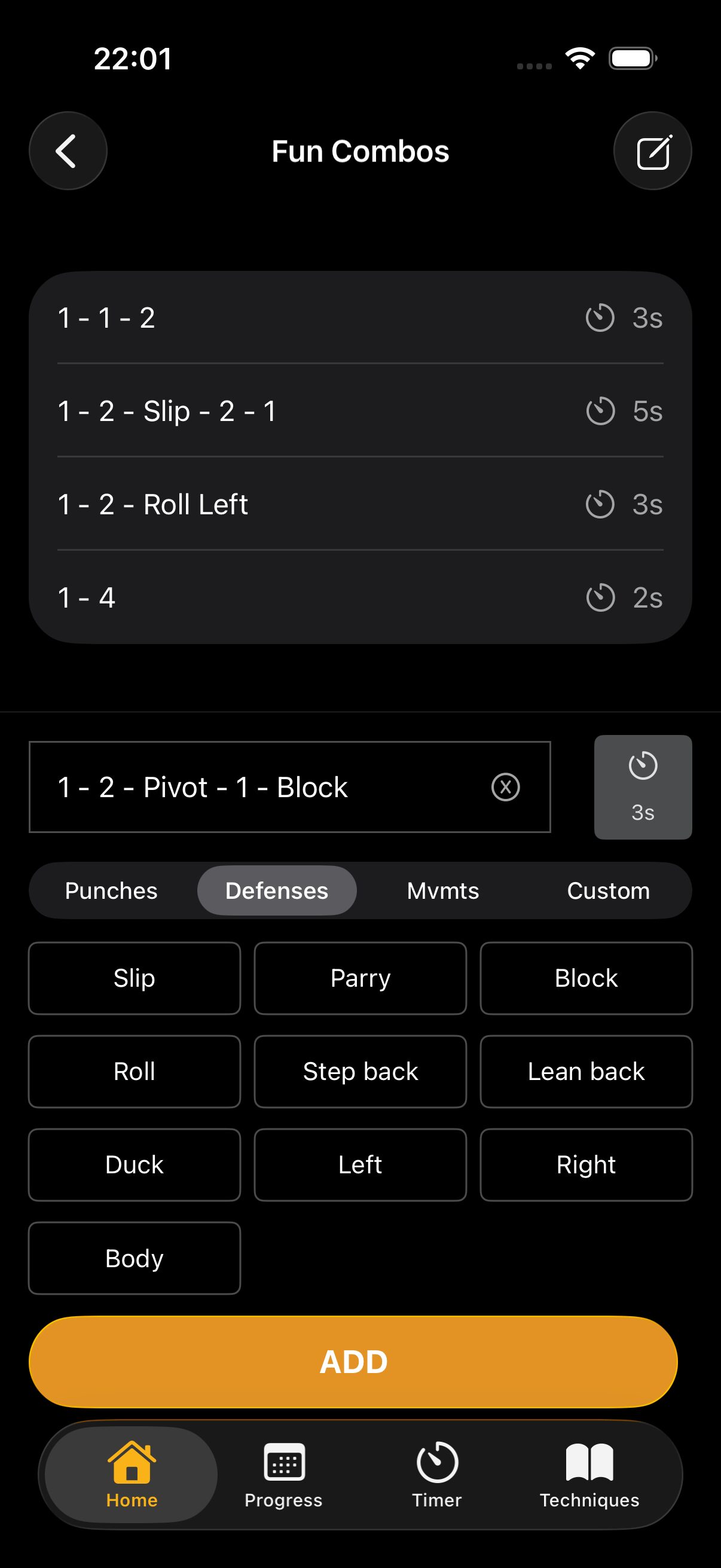 A finished set of custom boxing combos ready to train