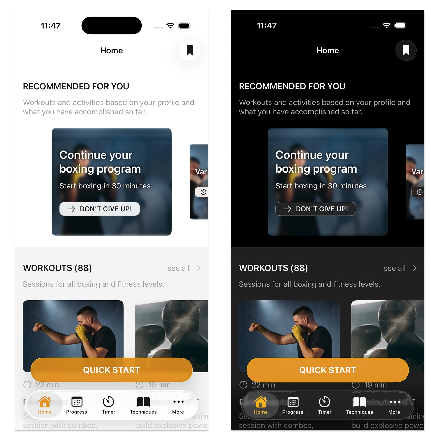 Dark mode for Boxing App