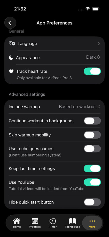app preferences