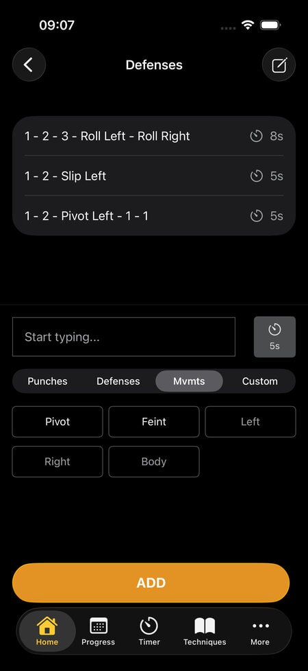 combo creator adding movements