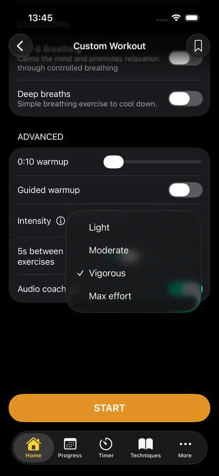 pick intensity in custom workout