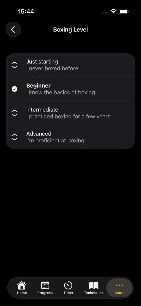 settings boxing level