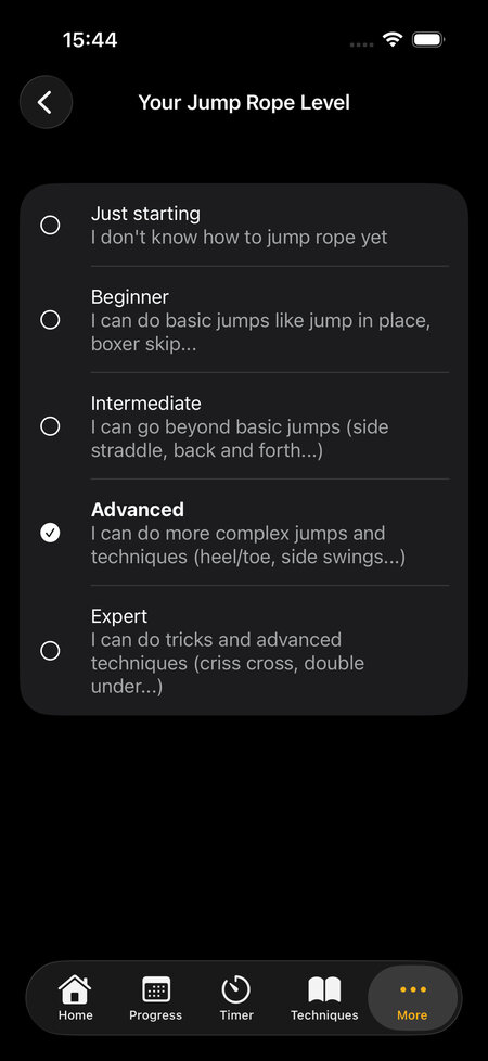 settings jump rope level