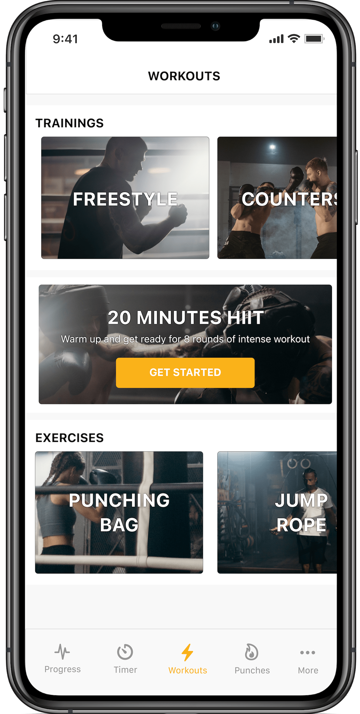 Boxing with an app following many different workouts