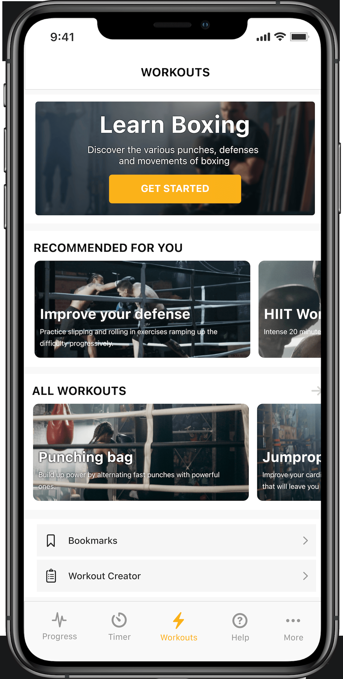 Boxing with an app following many different workouts