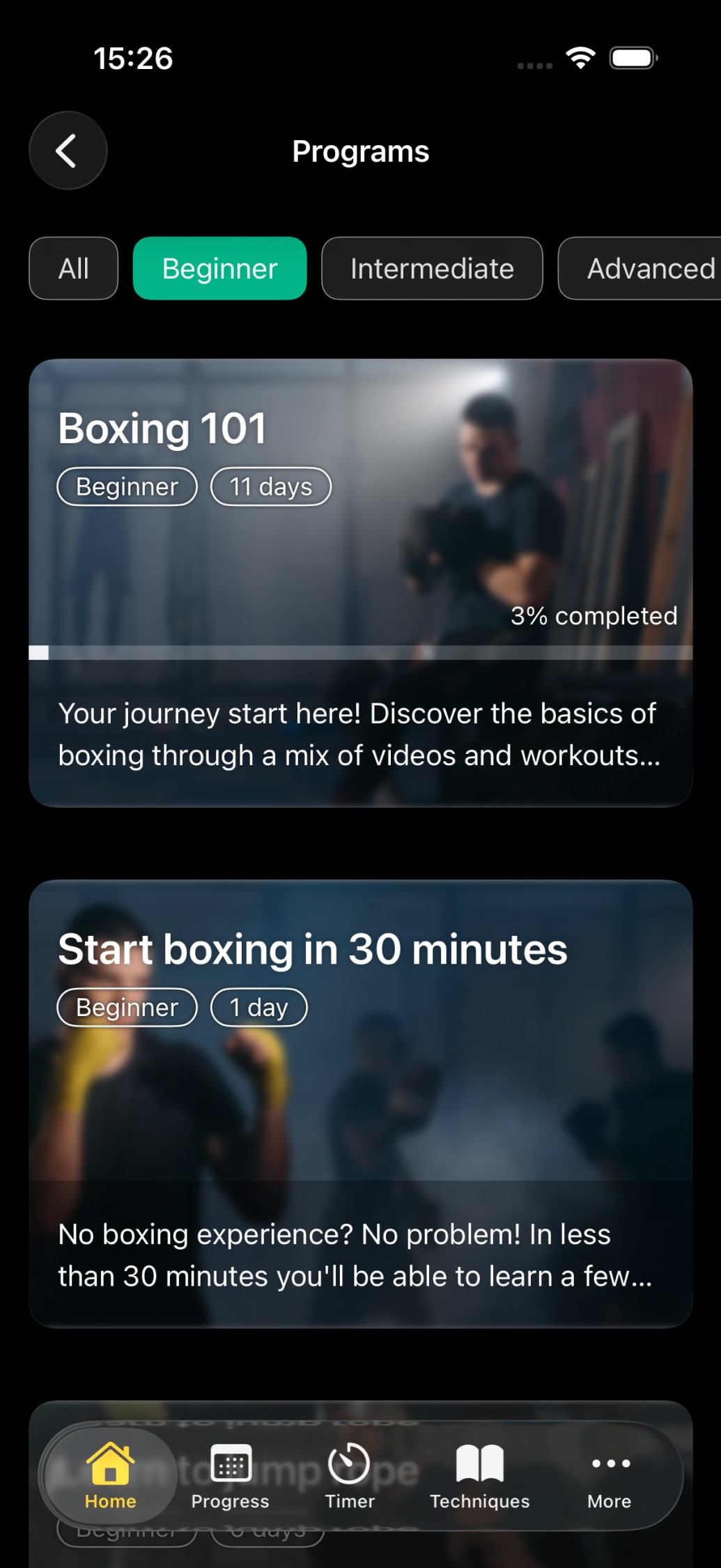 Beginner boxing program in the Shadow Boxing App