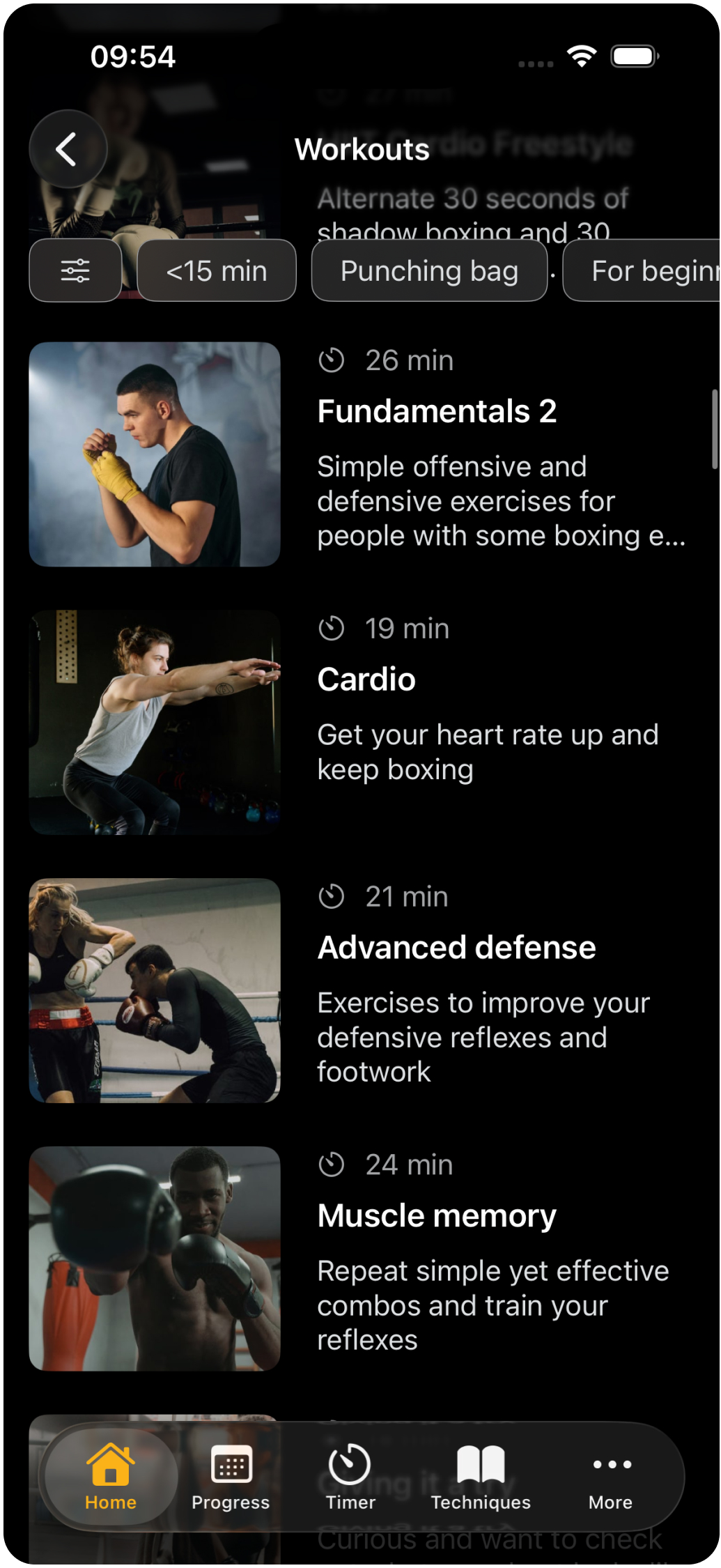 Pick from various boxing workouts