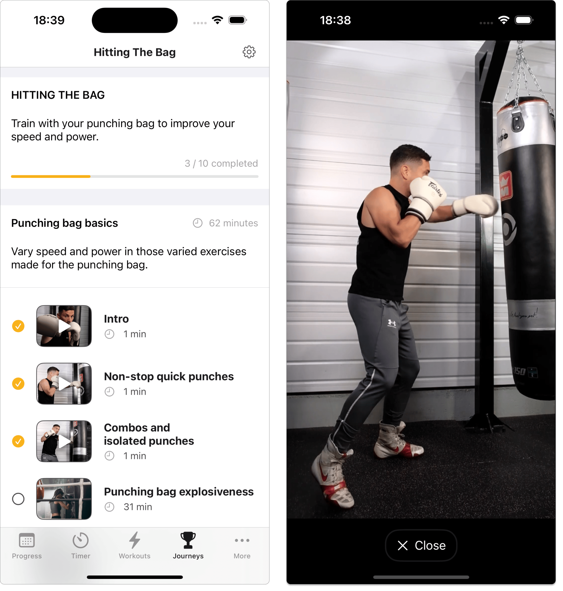 Boxing app on the punching bag